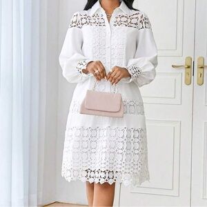 Chic White Lace Long Sleeve Dress
